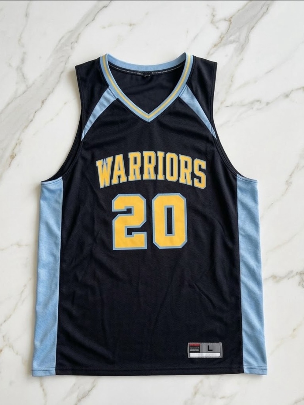 Warriors Youth Black & Light Blue Basketball Jersey - Number 20